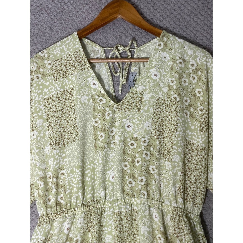 Boho Floral Patchwork Tiered Mini Dress XL Cottagecore Feminine Romantic Prairie - Picture 4 of 8